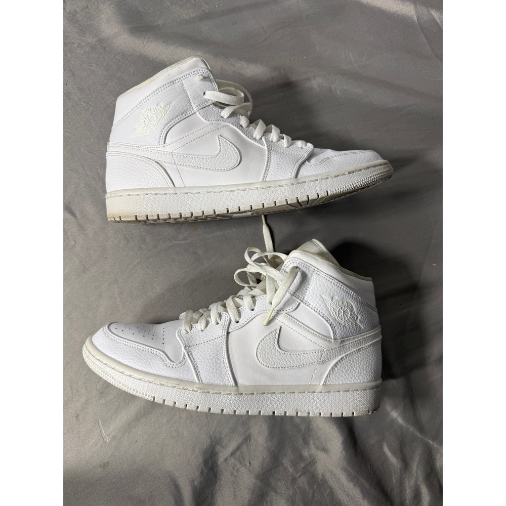 Nike Air Jordan 1 Mid Triple White Men's Size 10.5 Sneakers 554724-130